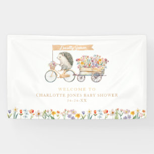 Hedgehog Baby Shower Welcome Banner Floral Garden