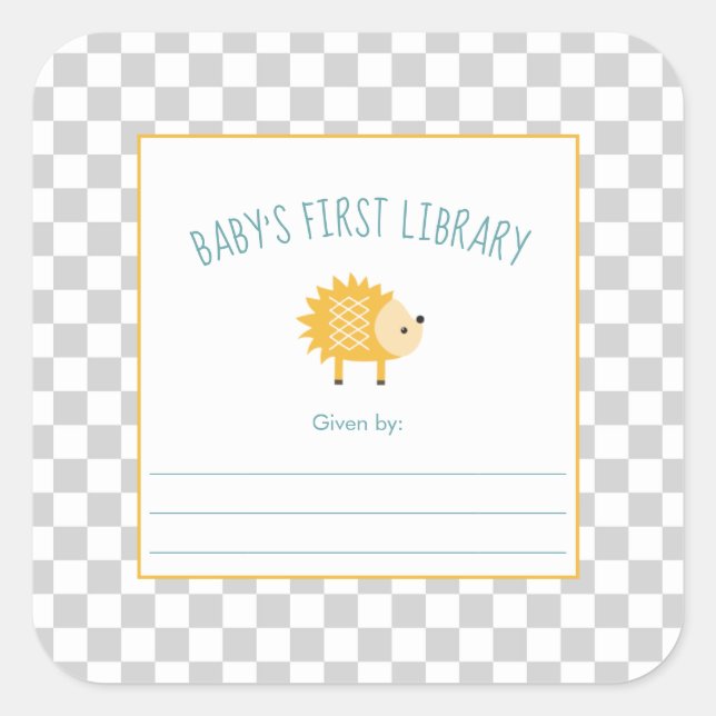 Hedgehog Baby's First Library bookplate Square Sticker (Front)