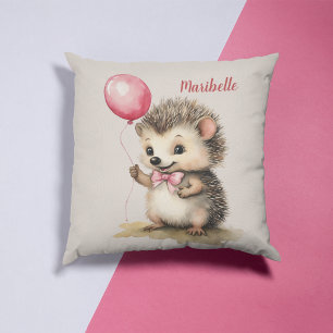 Hedgehog Balloon Girls Personalised Throw Pillow
