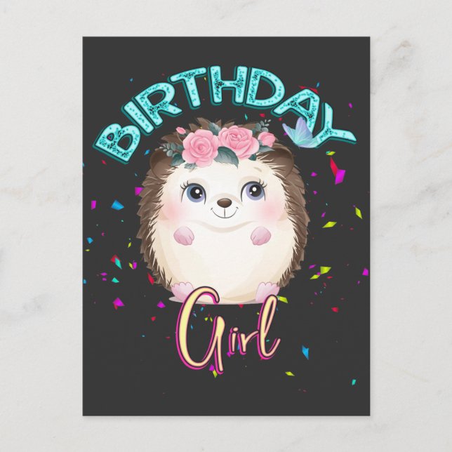 Hedgehog Birthday Girl Party Gifts Invitation Postcard (Front)