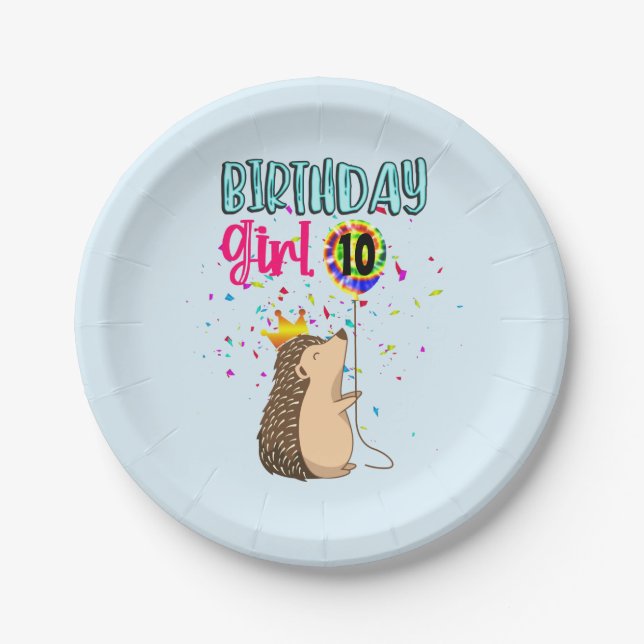 Hedgehog Birthday Girl Party Gifts  Paper Plate (Front)