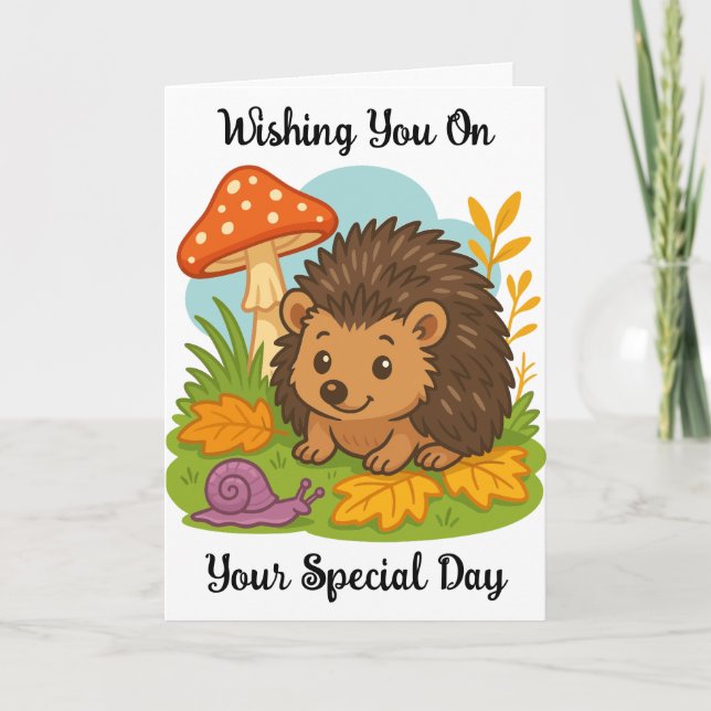 Hedgehog Birthday Greeting Card (Front)