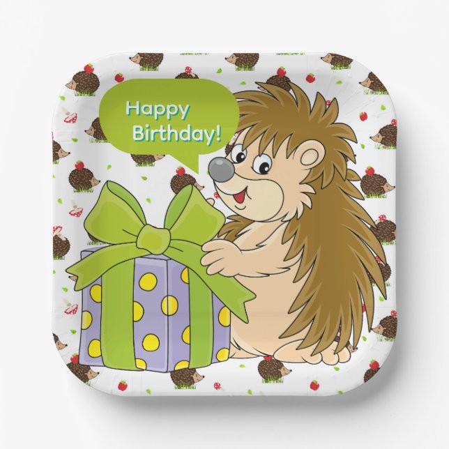 Hedgehog Birthday Paper Plate (Front)