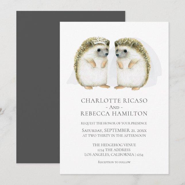 Hedgehog Brides Gay Cute Wedding Personalised Invitation (Front/Back)