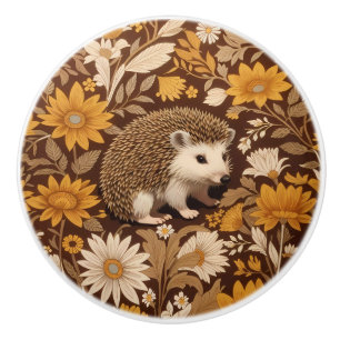 Hedgehog Brown Floral William Morris Inspired Ceramic Knob