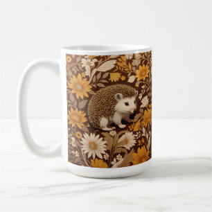 Hedgehog Brown Floral William Morris Inspired Coffee Mug