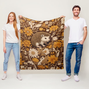 Hedgehog Brown Floral William Morris Inspired Fleece Blanket