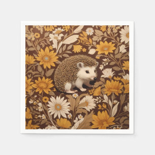 Hedgehog Brown Floral William Morris Inspired Napkin