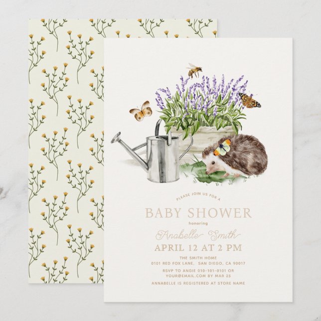 Hedgehog Butterfly Bee Garden Baby Shower Invitation (Front/Back)