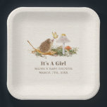 Hedgehog Butterfly Mushroom Woodland Baby Shower Paper Plate<br><div class="desc">Nature storybook page inspired baby shower invitation featuring illustration of a hedgehog sitting on a leaf in the grass with two mushrooms and butterfly</div>