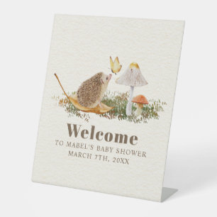 Hedgehog Butterfly Mushroom Woodland Baby Shower Pedestal Sign