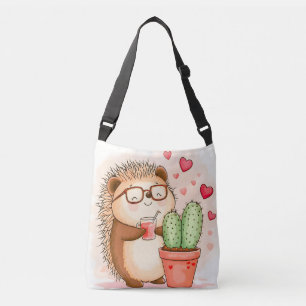 Hedgehog Cactus Cheers Watercolor Crossbody Bag