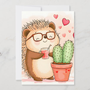 Hedgehog Cactus Cheers Watercolor Holiday Card