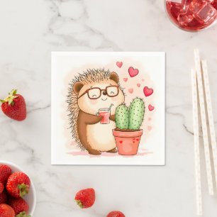 Hedgehog Cactus Cheers Watercolor Napkin