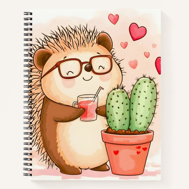  Hedgehog Cactus Cheers Watercolor Notebook (Front)