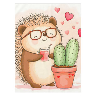 Hedgehog Cactus Cheers Watercolor Tablecloth