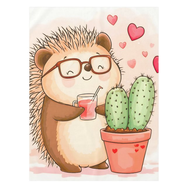  Hedgehog Cactus Cheers Watercolor Tablecloth (Front)