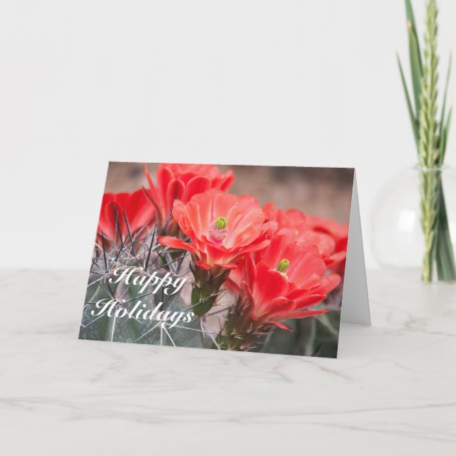 Hedgehog Cactus Happy Holidays Holiday Card (Front)