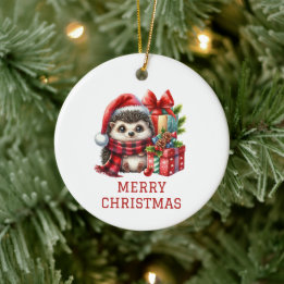 Hedgehog Christmas Ceramic Tree Decoration