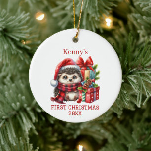 Hedgehog Christmas Ceramic Tree Decoration