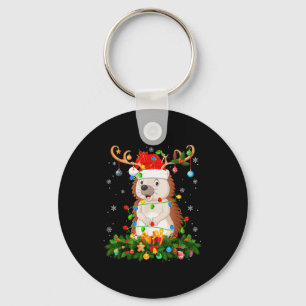Hedgehog Christmas Lights Reindeer Santa Hat Adult Key Ring