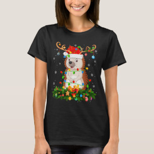 Hedgehog Christmas Lights Reindeer Santa Hat Adult T-Shirt