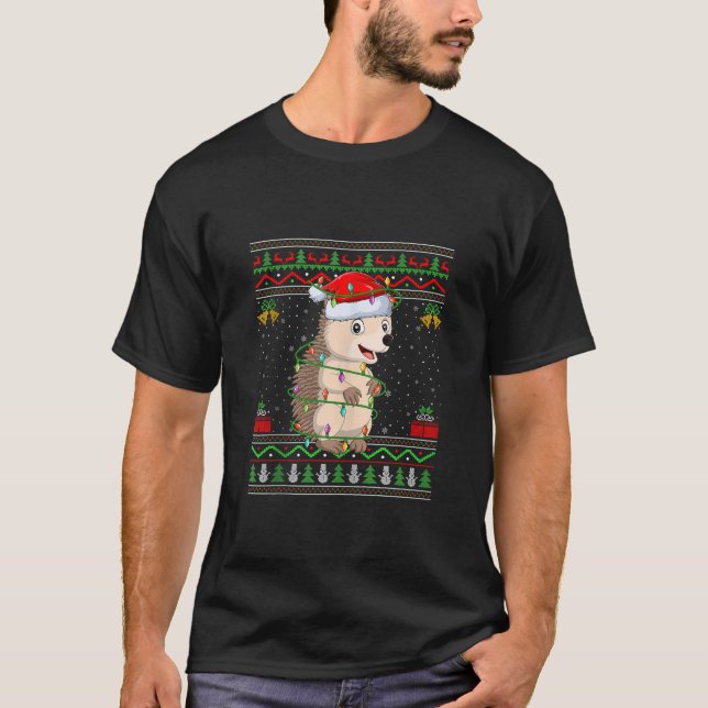 Hedgehog Christmas Lights Santa Ugly Sweater Xmas  (Front)