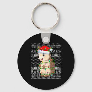 Hedgehog Christmas Lights Ugly Sweater Funny Santa Key Ring