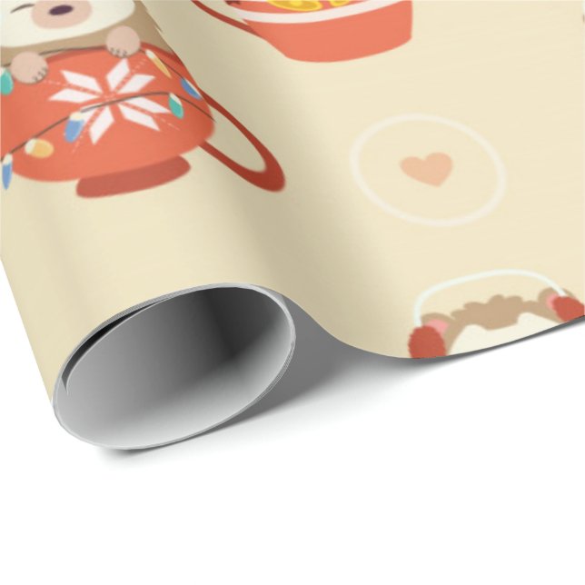 Hedgehog Christmas Pattern Wrapping Paper (Roll Corner)