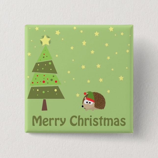 Hedgehog Christmas Scene 15 Cm Square Badge (Front)
