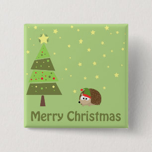 Hedgehog Christmas Scene 15 Cm Square Badge