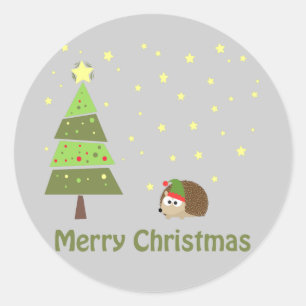 Hedgehog Christmas Scene Classic Round Sticker