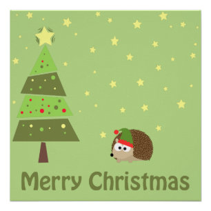 Hedgehog Christmas Scene Poster