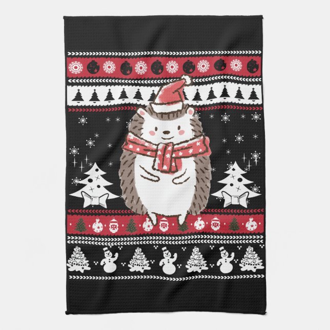 Hedgehog Christmas Tea Towel (Vertical)