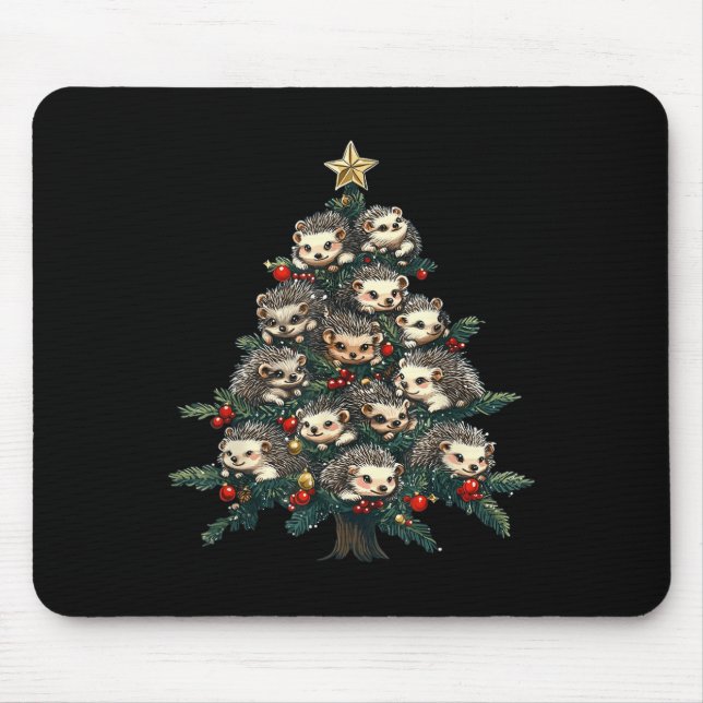 Hedgehog Christmas Tree Funny Hedgehog Xmas  Mouse Mat (Front)