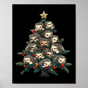 Hedgehog Christmas Tree Funny Hedgehog Xmas Poster