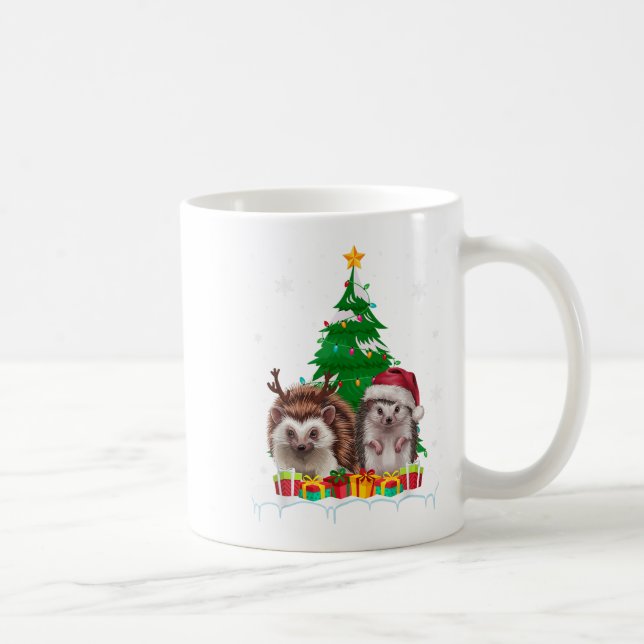 Hedgehog Christmas Tree Lights Santa Reindeer Xmas Coffee Mug (Right)
