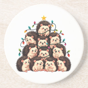 Hedgehog Christmas Tree Merry Christmas Xmas Coaster
