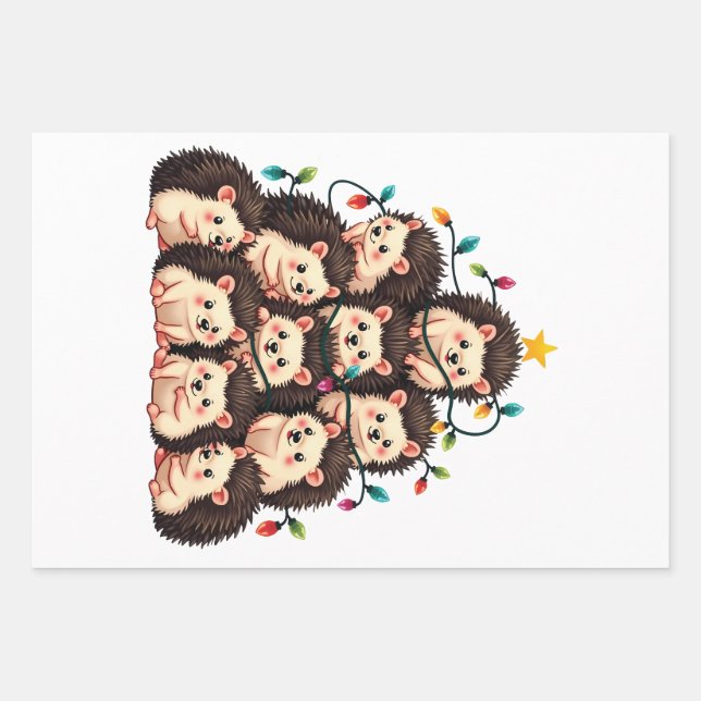 Hedgehog Christmas Tree Merry Christmas Xmas  Wrapping Paper Sheet (Front)