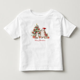 Hedgehog Christmas Tree Presents Kids Toddler T-Shirt