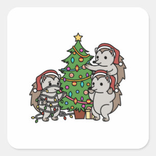 Hedgehog Christmas Tree Square Sticker