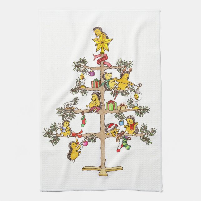 Hedgehog Christmas Tree Tea Towel (Vertical)