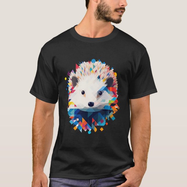 Hedgehog Colorful Abstract Animal Polygon Art Hedg T-Shirt (Front)
