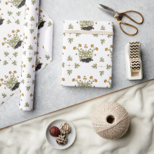 Hedgehog Cottage-core Wildflower  Woodland Wrapping Paper