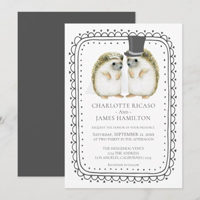 Hedgehog Couple Cute Wedding Personalised Invitation (Front/Back)
