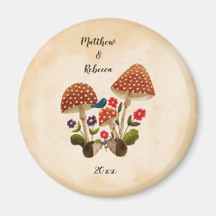 Hedgehog Couple, Mushrooms, Flowers Magnet