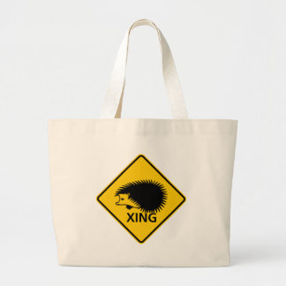 Hedgehog Crossing Highway Sign Large Tote Bag