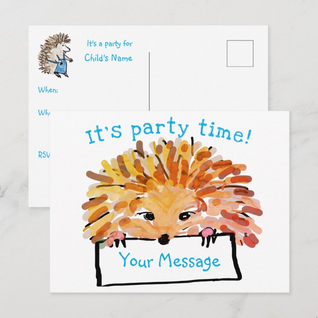 Hedgehog Customisable Child's Invitation Postcard (Front/Back)