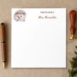 Hedgehog Cute Watercolor From The Desk Of  Notepad<br><div class="desc">This trendy,  modern notepad has "From the desk of" and your name in script text,  next to a watercolor art illustration of a cute,  woodland hedgehog. Perfect for a school classroom,  casual business,  home office,  or personal stationery. Great teacher appreciation gift too! Matching items are available in our shop.</div>