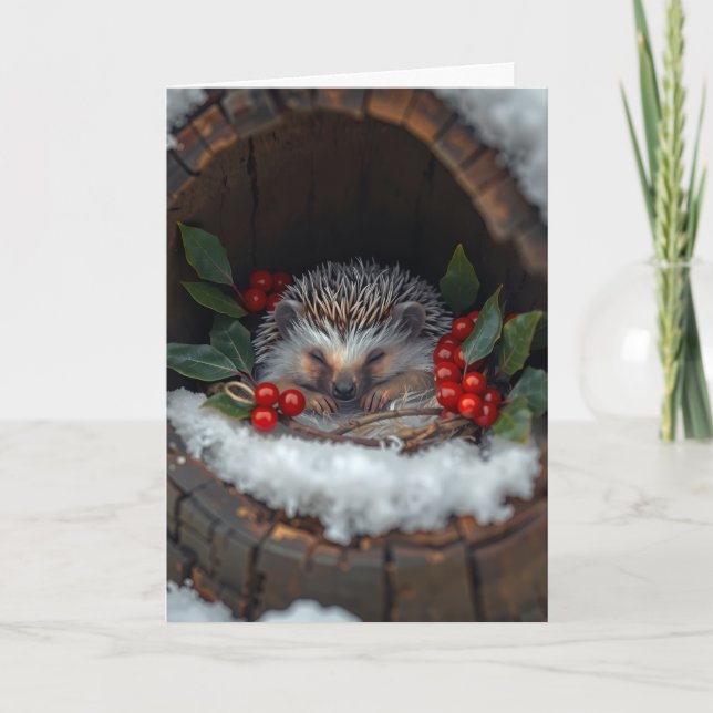 Hedgehog cute winter happiness card (Front)